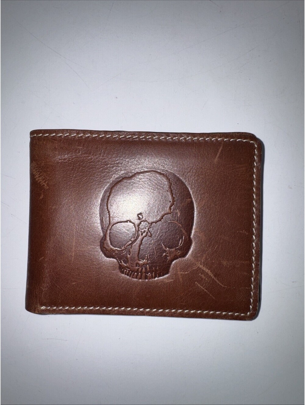 Leather skull wallet, bifold handmade skull art wallet, leather gift